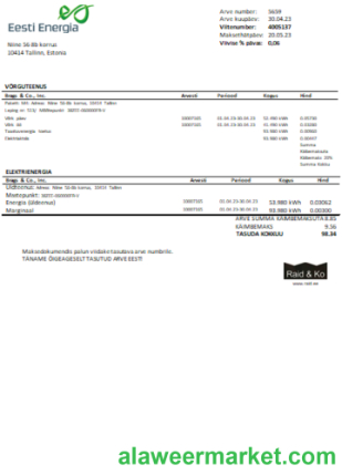 Eesti Energia electricity utility business bill SCR